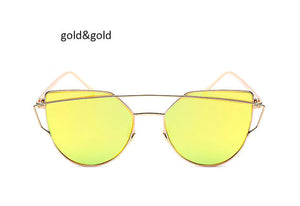 Fashion New Women Clear Lens Cat Eye Sunglasses Ladies Mirror Cateye Sun Glasses For Female