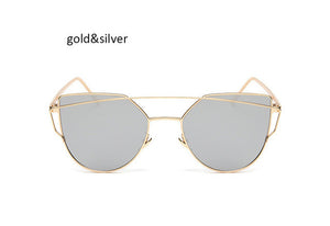 Fashion New Women Clear Lens Cat Eye Sunglasses Ladies Mirror Cateye Sun Glasses For Female