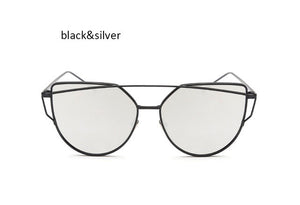 Fashion New Women Clear Lens Cat Eye Sunglasses Ladies Mirror Cateye Sun Glasses For Female