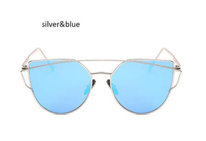 Fashion New Women Clear Lens Cat Eye Sunglasses Ladies Mirror Cateye Sun Glasses For Female