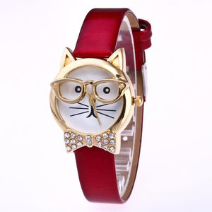 Genvivia simple wrist watch 2017 Hot Sale montre sport femme Cute Glasses Cat Women Analog Quartz Dial Wrist Watch