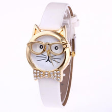 Genvivia simple wrist watch 2017 Hot Sale montre sport femme Cute Glasses Cat Women Analog Quartz Dial Wrist Watch