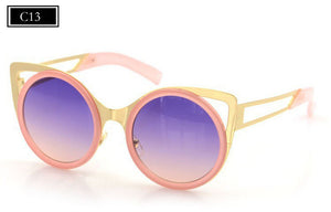 ROYAL GIRL Brand Designer Women Sunglasses Chic Cat Eye Sun Glasses Mirrored Round Glasses Shades ss087