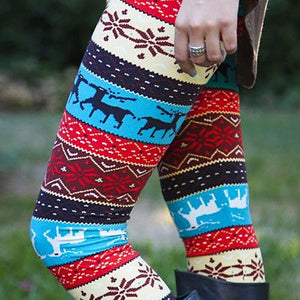 Casual Women Lady Skinny Xmas Deer Print Stretchy Jegging Pants Slim Leggings