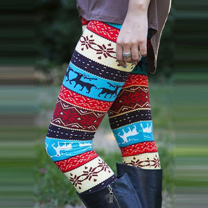 Casual Women Lady Skinny Xmas Deer Print Stretchy Jegging Pants Slim Leggings