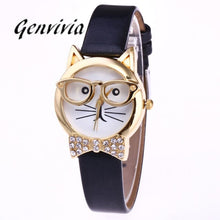 Genvivia simple wrist watch 2017 Hot Sale montre sport femme Cute Glasses Cat Women Analog Quartz Dial Wrist Watch