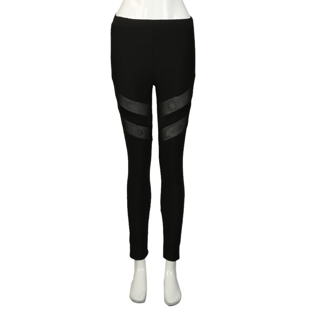 Women Yoga Pants Middle-Waisted Sexy Skinny Leggings Patchwork Mesh Push Up Fitness Athletic Pants #E5