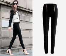 Lady Zip Pencil Pants High Waisted Stretch Leggings Trousers Pants BK/S