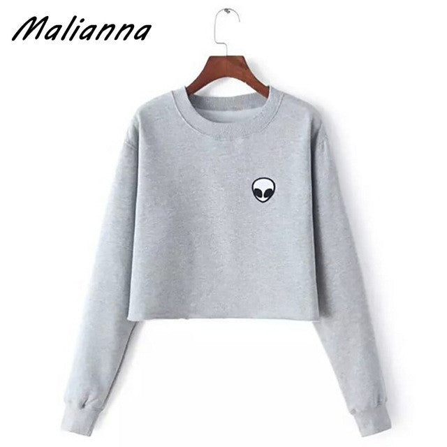 Alien Print Long Sleeve T-Shirt O-Neck Women Casual Tops 2017 Autumn Solid color mujer harajuku cute Top Tees Blusas